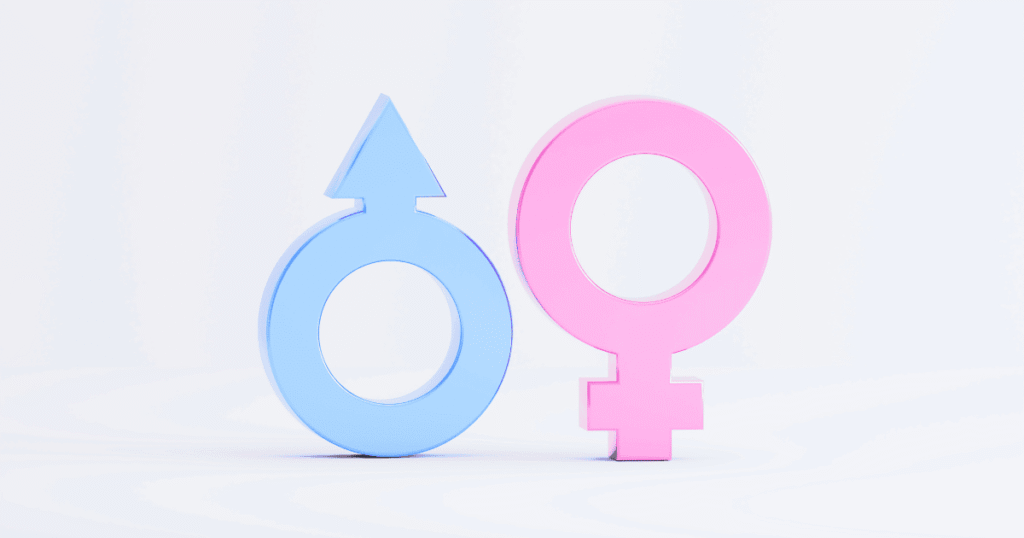 Representación de los símbolos de género masculino y femenino sobre un fondo blanco para explicar qué es ser cis.